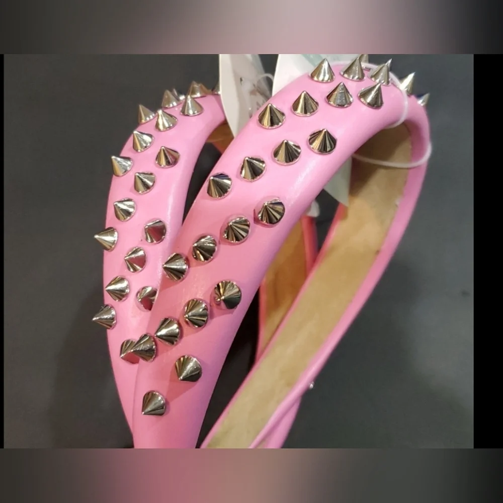 Pink silver studded girly punk goth style‎ pleather headbands 2pack new